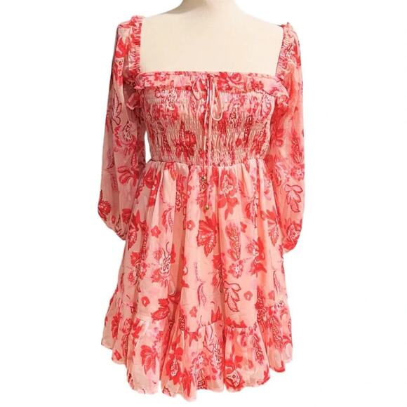 Hello Molly Aura Check Printed Ruffle Long Sleeve Dress Pink Size 6 NWOT - Picture 8 of 8